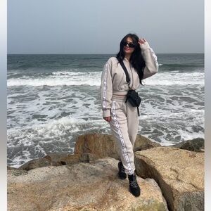 Reebok sweatpants and hoodie in oatmeal